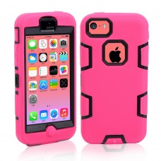 iPhone 5c - 3 Piece Hard Plastic Silicone Hybrid Drop Shock Proof Protective Phone Cover Case - Pink Black